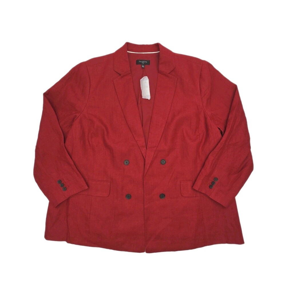 Talbots Blazer Jacket 100% Linen Red Women Plus 24W Lined Pockets Classic NEW